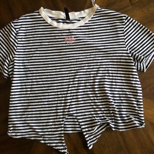 white & dark blue crop top